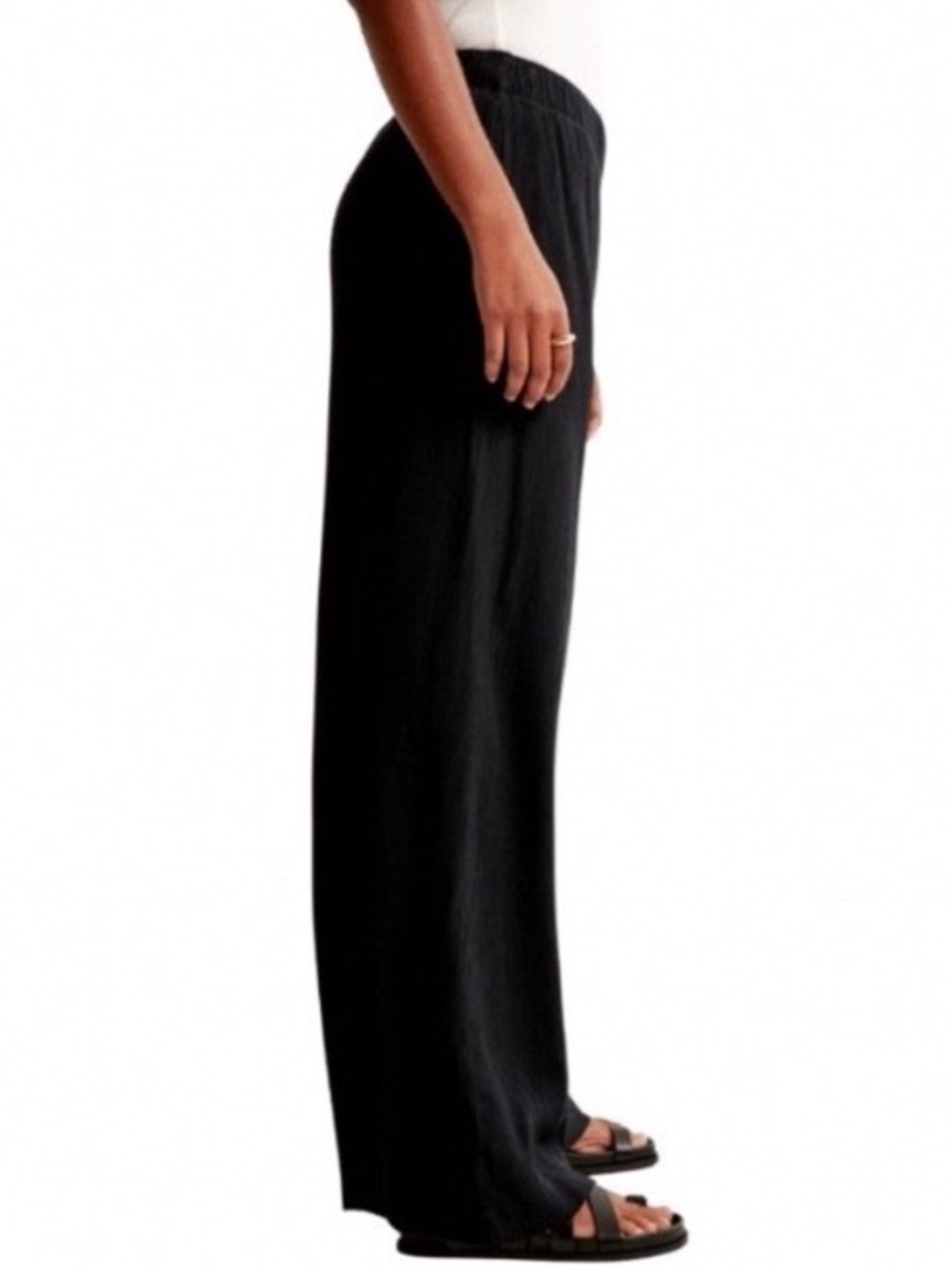 Abercrombie Black Crinkle Textured Wide Leg Pants Black Size Medium Long Tall - Picture 3 of 11